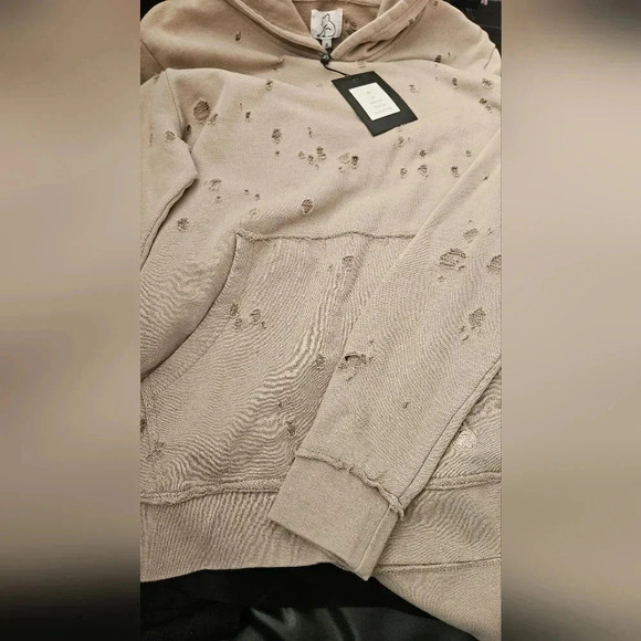Kuwalla Lashes Distressed Grunge Hooded Sweatshirt Tan Sz Small Tan Nwt - Picture 13 of 14
